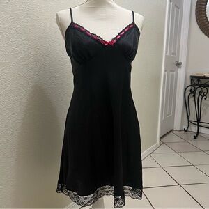 Coquette Y2K black babydoll slip with pink bow trim